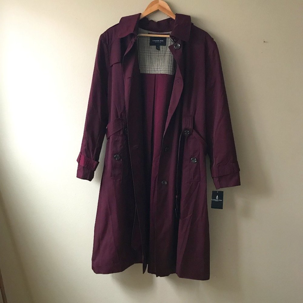 London Fog Cotton Blend Trenchcoat in Burgundy Wine Red NWT